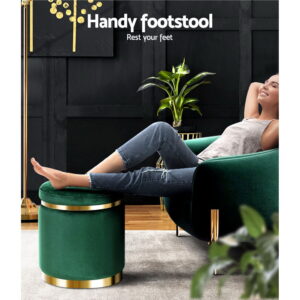 Artiss Round Velvet Green Ottoman Foot Stool – Sumo Deals Artiss Ottoman Foot Stool Round Velvet Green Product Image