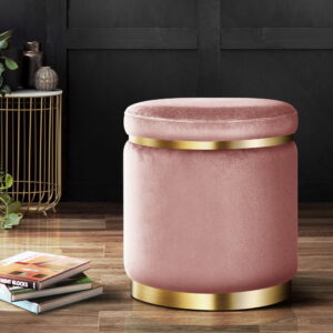 Artiss Ottoman Foot Stool Round Velvet Pink product image