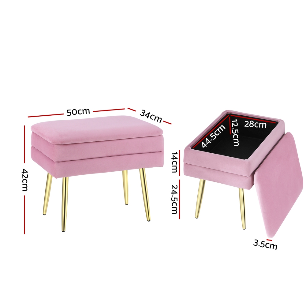 Artiss Ottoman Storage Stool - Velvet Pink – Sumo Deals Artiss Ottoman Storage Foot Stool Vanity Velvet Pink Product Image