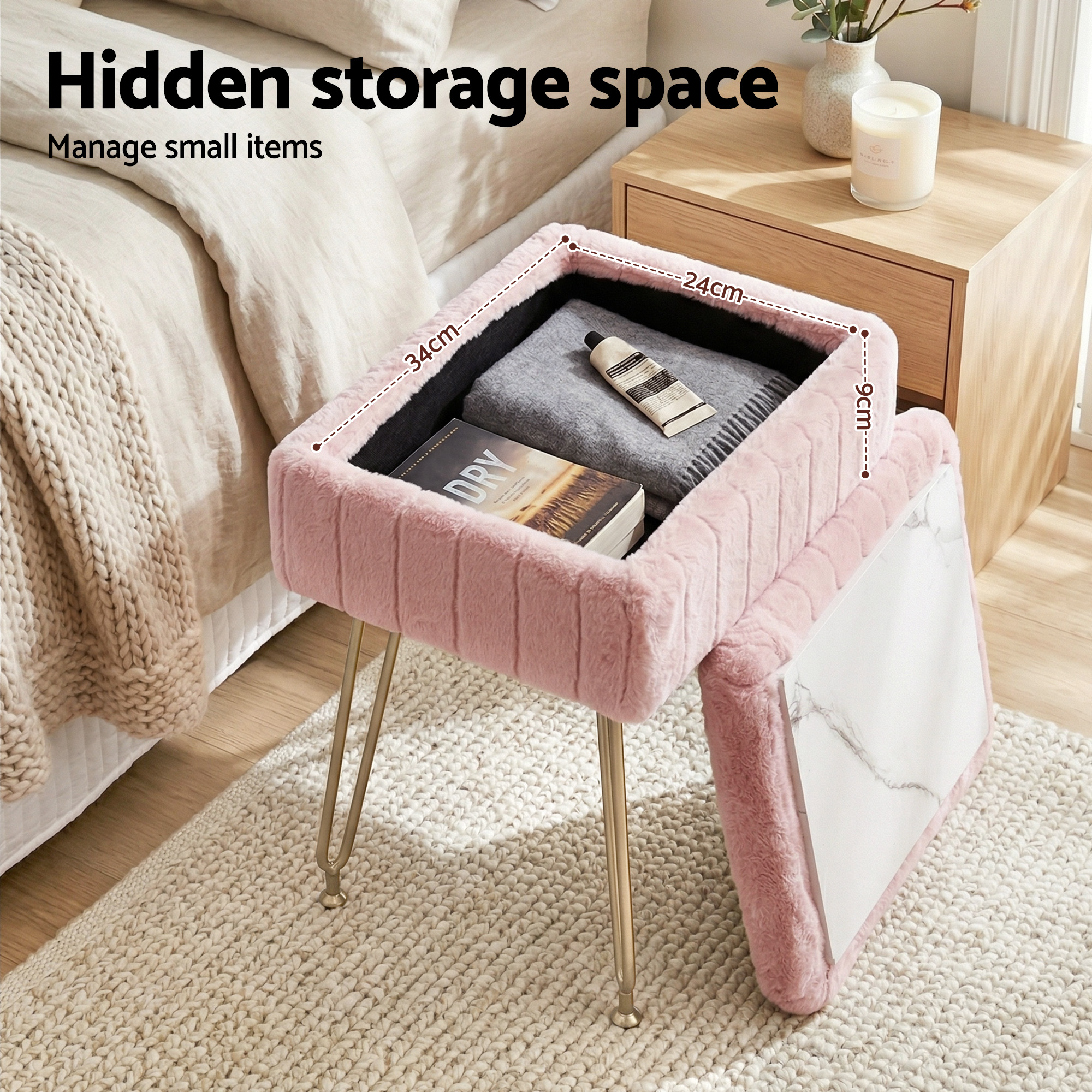 Artiss Storage Ottoman | Pink Vanity Foot Stool – Sumo Deals Artiss Storage Ottoman Vanity Foot Stool Pink Product Image