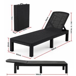 Gardeon Sun Lounge Outdoor Folding Recliner Patio Pool Beach Chair Rattan Black Product Image