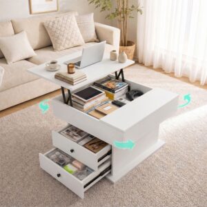 Artiss Lift Top Coffee Table Centre Table with Rotating Top Hidden Storage White product image