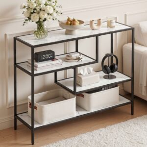 Artiss Console Table Entryway Hallway Marble Effect 4-Tier Storage Shelves White product image