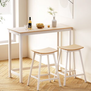 Artiss Bar Table And Stools Set Dining Desk Solid Wood Kitchen Chairs Cafe Pub Product Image