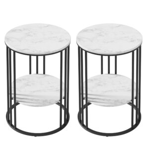 Artiss Set Of 2 Side Tables | Round Marble Effect – Sumo Deals Artiss Set Of 2 Side Table Coffee Table 2-Tier Round Marble Effect Product Image