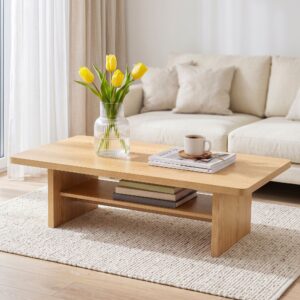 Artiss Coffee Table 110cm Center Table with 2-Tier Open Storage Shelf Wood product image