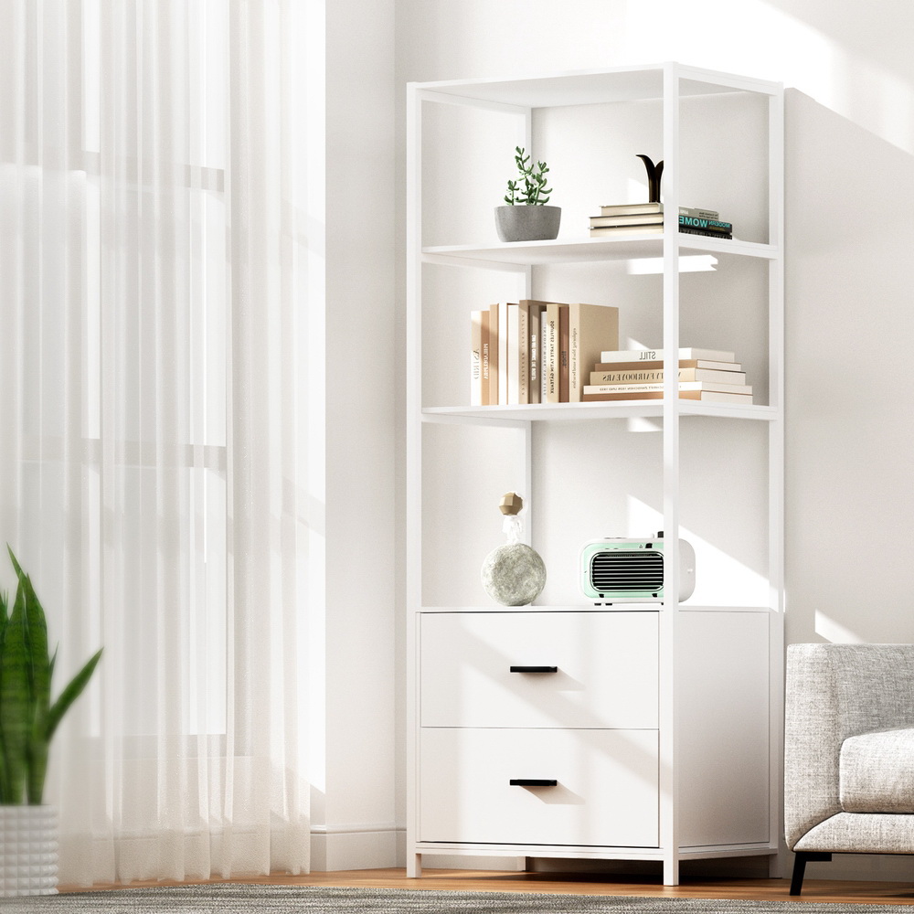Artiss Bookshelf With 2 Drawers, 152Cm White – Sumo Deals Artiss Bookshelf Display Shelf 2 Drawers 152Cm White Product Image