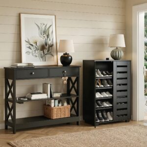 Artiss Shoe Rack Cabinet & Console Table Set Storage Shelf Black product image