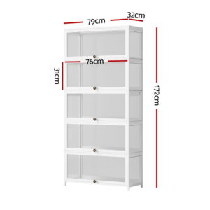 Artiss 5-Tier Display Cabinet Storage Bookshelf Clear Shelf White Product Image