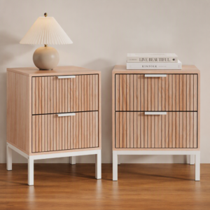 Artiss 2X Bedside Table 2 Drawers Storage Nightstand Cabinet Metal Legs Pine product image