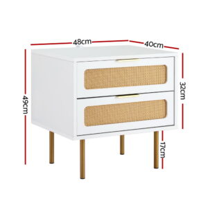 Artiss Rattan Bedside Table 2 Drawers Pine Product Image