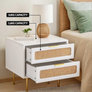 Artiss Rattan Bedside Table 2 Drawers Pine Product Image