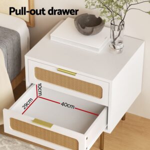 Artiss 2X Rattan Bedside Table 2 Drawers White Product Image