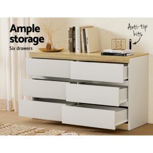 Artiss 6 Chest Of Drawers Cabinet Dresser Table Tallboy Storage Bedroom White Product Image