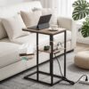 Artiss C-Shaped End Table Charging Station 2-Tier Side Coffee Table Bedside Wood Product Image