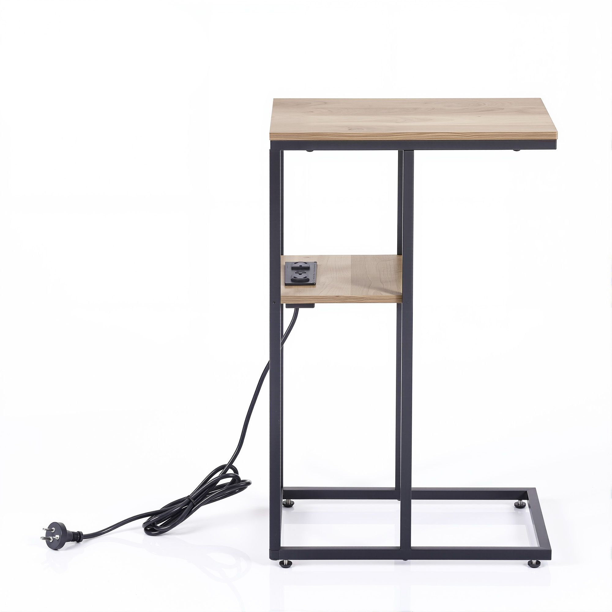 Artiss C-Shaped End Table With Charging Station – Sumo Deals Artiss C-Shaped End Table Charging Station 2-Tier Side Coffee Table Bedside Wood Product Image