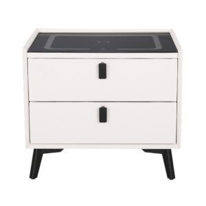 Artiss Aika Smart Bedside Table | Wireless Charging – Sumo Deals Artiss Smart Bedside Table 2 Drawers With Wireless Charging Ports Led White Aika Product Image