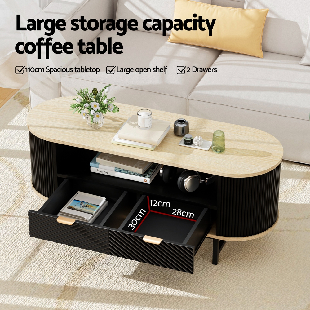 Artiss Coffee Table With Drawer &Amp; Shelf, Wood &Amp; Black – Sumo Deals Artiss Coffee Table Drawer Shelf Wood&Amp;Black Product Image