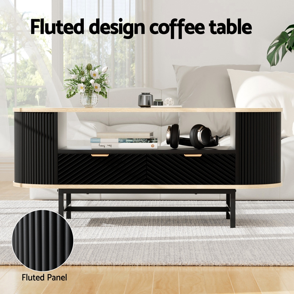Artiss Coffee Table With Drawer &Amp; Shelf, Wood &Amp; Black – Sumo Deals Artiss Coffee Table Drawer Shelf Wood&Amp;Black Product Image