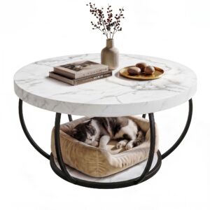 Artiss Coffee Table 2-Tier Marble Finish Round White&Black product image