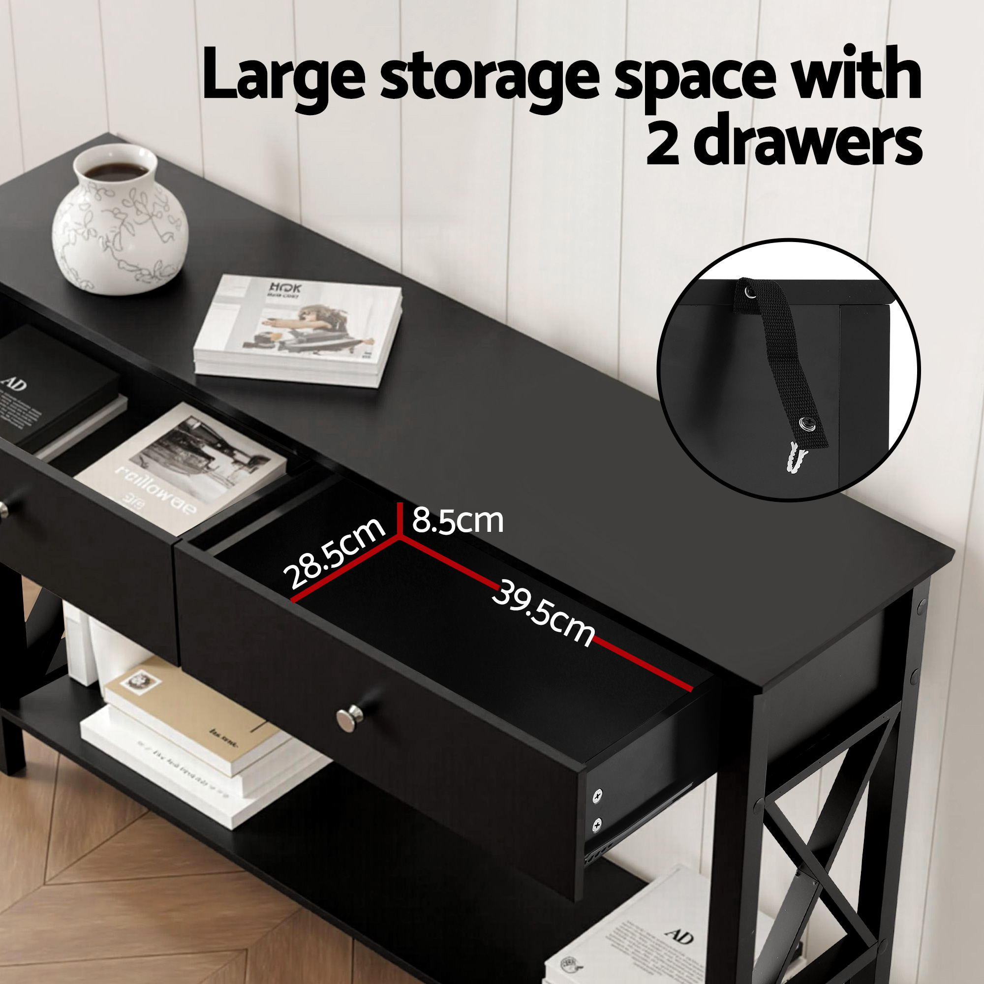 Artiss Console Table 2 Drawers 100Cm Black – Sumo Deals Artiss Console Table 2 Drawers 100Cm Black Product Image