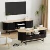 Artiss TV Unit & Coffee Table Set Storage Drawers Shelves Black Pine product image