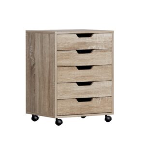 Artiss 5-Drawer Filing Cabinet Mobile Rolling Storage Cabinet Chest of Drawers Stand Scratch Beige product image