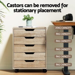 Artiss 5-Drawer Filing Cabinet | Mobile Storage Beige – Sumo Deals Artiss 5-Drawer Filing Cabinet Mobile Rolling Storage Cabinet Chest Of Drawers Stand Scratch Beige Product Image