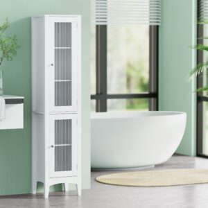 Artiss Bathroom Storage Cabinet 160cm Tall Slim Floor Cupboard Toilet Glass Door White product image