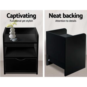 Artiss Bedside Table 1 Drawer With Shelf - Fara Black Product Image