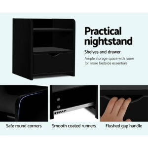 Artiss 2X Bedside Table 1 Drawer With Shelf - Fara Black Product Image