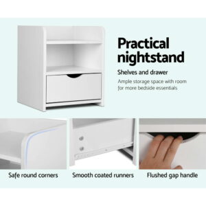 Artiss Bedside Table 1 Drawer With Shelf - Fara White Product Image