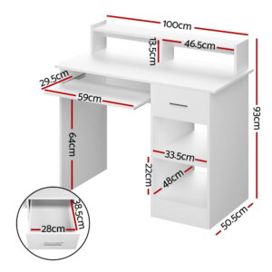 Artiss Computer Desk Shelf Drawer Cabinet White 100Cm Product Image