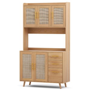 Artiss Buffet Sideboard Hutch Storage Cabinet Kitchen Cupboard Hooks Rattan Pine product image