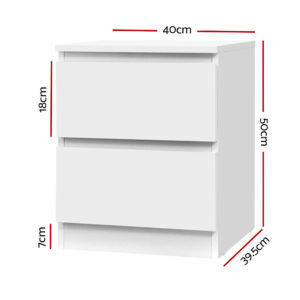 Artiss 2X Bedside Table 2 Drawers - Pepe White Product Image
