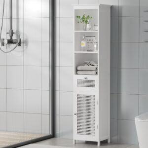 Artiss Bathroom Cabinet Storage 161cm White Rattan Tallboy Toilet Cupboard product image