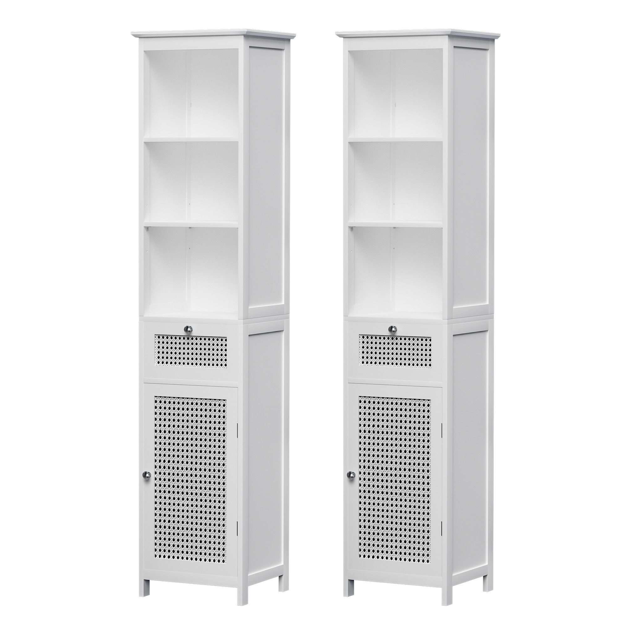Artiss Bathroom Storage Cabinet White Rattan 161Cm – Sumo Deals Artiss Bathroom Cabinet Storage X2 White Rattan 161Cm Product Image