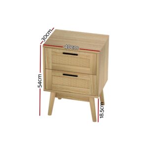 Artiss Rattan Bedside Table 2 Drawers Wood - Rie Oak Product Image