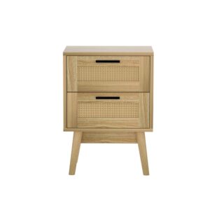 Artiss Rattan Bedside Table 2 Drawers Wood - Rie Oak Product Image
