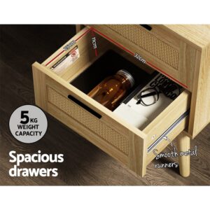 Artiss Rattan Bedside Table 2 Drawers Wood - Rie Oak Product Image