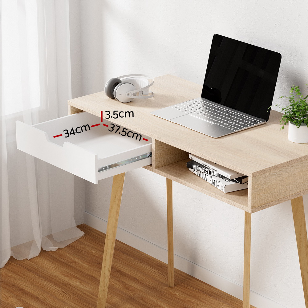Artiss Computer Desk With Drawer &Amp; Shelf, Oak 90Cm – Sumo Deals Artiss Computer Desk Drawer Cabinet Shelf Oak 90Cm Product Image