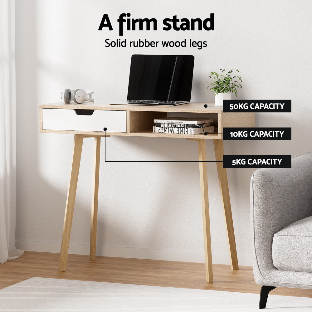 Artiss Computer Desk With Drawer &Amp; Shelf, Oak 90Cm – Sumo Deals Artiss Computer Desk Drawer Cabinet Shelf Oak 90Cm Product Image