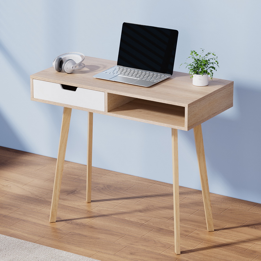 Artiss Computer Desk With Drawer &Amp; Shelf, Oak 90Cm – Sumo Deals Artiss Computer Desk Drawer Cabinet Shelf Oak 90Cm Product Image