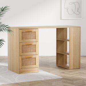 Artiss Computer Desk Drawer Shelf Home Office Study Table Rattan Oak 120CM product image
