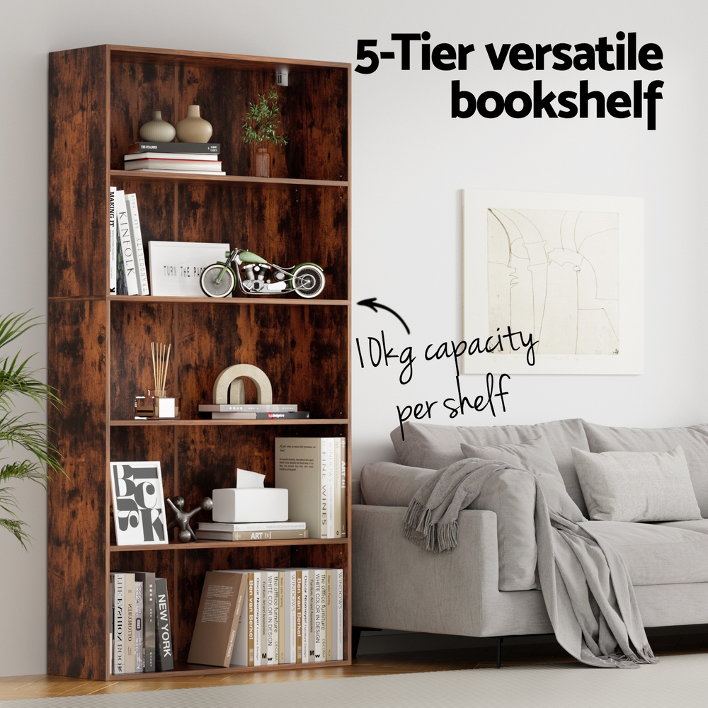 Artiss 5-Tier Bookshelf | Walnut Finish – Sumo Deals Artiss Bookshelf 5 Tiers Walnut Product Image