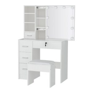 Artiss Dylan Dressing Table Set With Led Bulbs – Sumo Deals Artiss Dressing Table Set Stool 10 Led Bulbs White Dylan Product Image