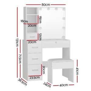 Artiss Dylan Dressing Table Set With Led Bulbs – Sumo Deals Artiss Dressing Table Set Stool 10 Led Bulbs White Dylan Product Image