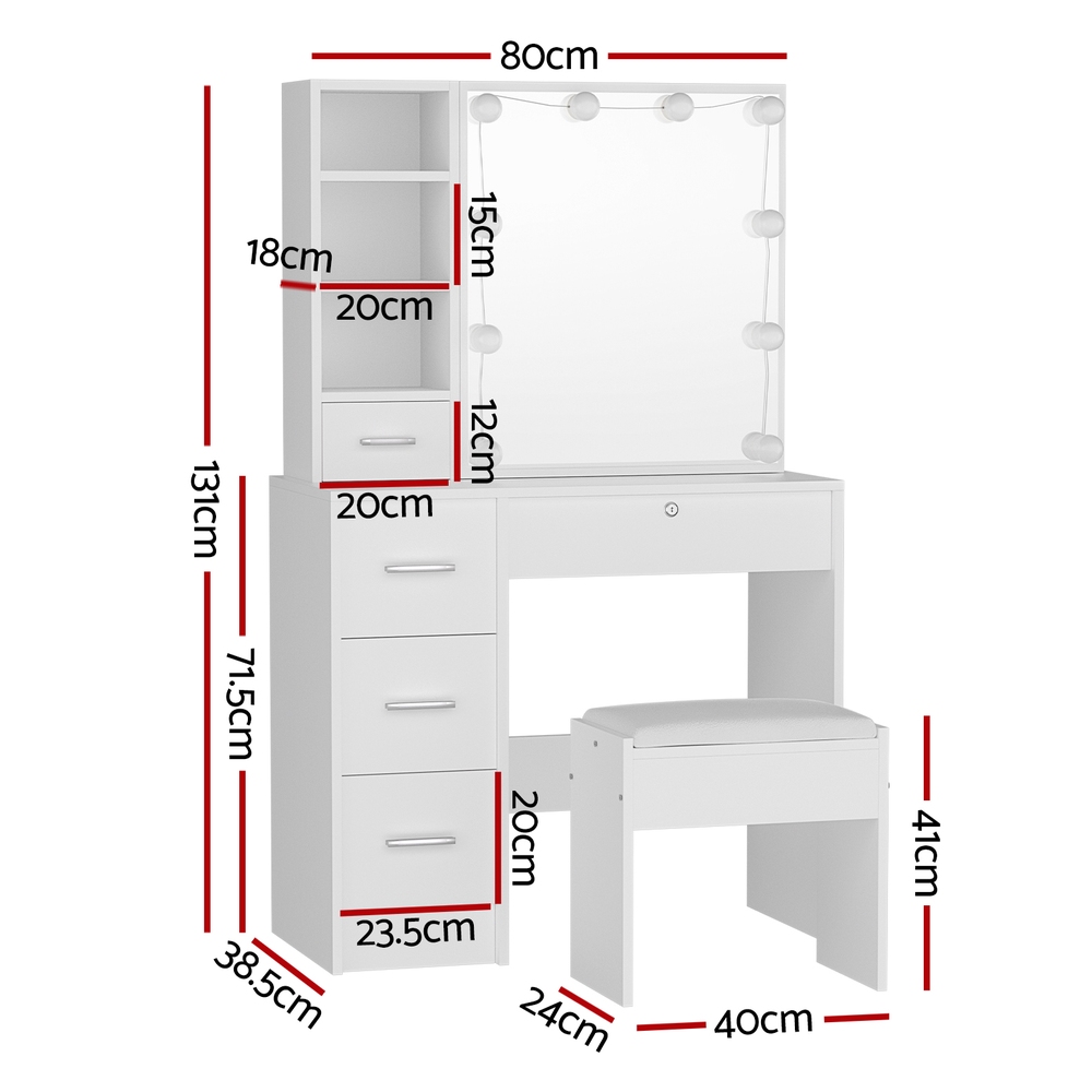 Artiss Dylan Dressing Table Set With Led Bulbs – Sumo Deals Artiss Dressing Table Set Stool 10 Led Bulbs White Dylan Product Image