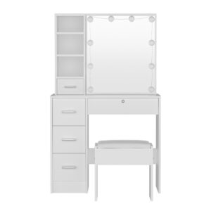 Artiss Dylan Dressing Table Set With Led Bulbs – Sumo Deals Artiss Dressing Table Set Stool 10 Led Bulbs White Dylan Product Image