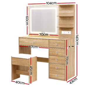 Artiss Dressing Table Led Vanity Desk Set Stool Wood Product Image